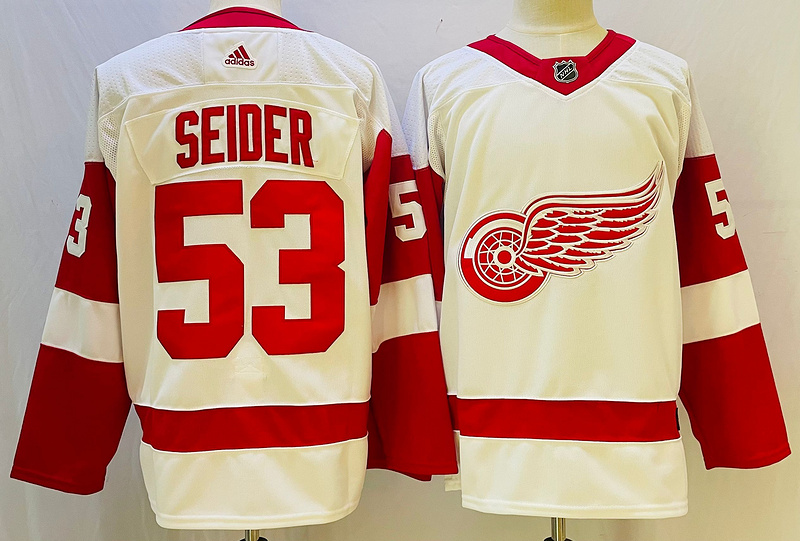 Men's Detroit Red Wings Moritz Seider #53 White Jersey